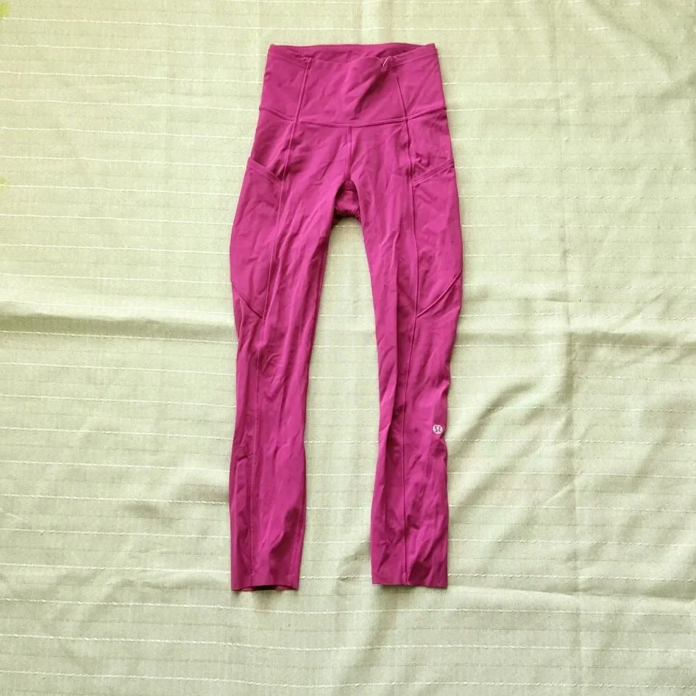 Womens Lululemon Raw Hem Leggings Hot Pink Size 0 Great Condition